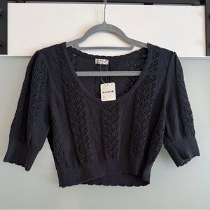 NWT Free People Black Lace Knit Crop Top
